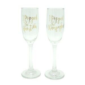 I Popped The Question, I Popped The Champagne Glass Flutes Engagement Gift NEW